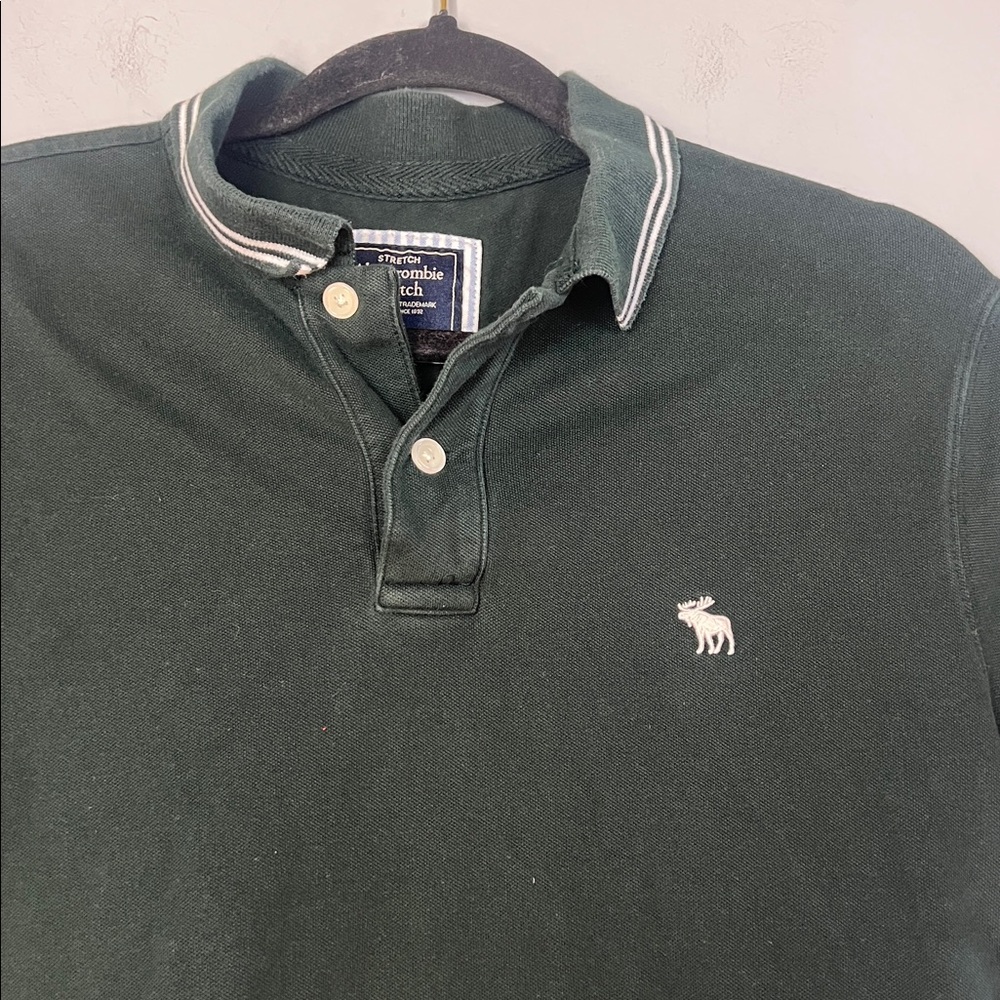 Abercrombie & Fitch Men's Dark Green and White Polo Shirt‎ Size Medium - Picture 2 of 6